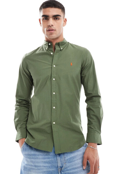 Polo Ralph Lauren icon logo slim fit poplin shirt in olive green