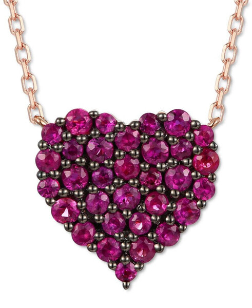 Passion Ruby Heart Cluster 17-1/2" Pendant Necklace (3/4 ct. t.w.) in 14k Rose Gold