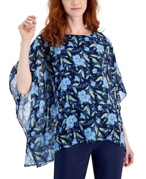 Women's 3/4 Sleeve Printed Poncho Top, Created for Macy's
