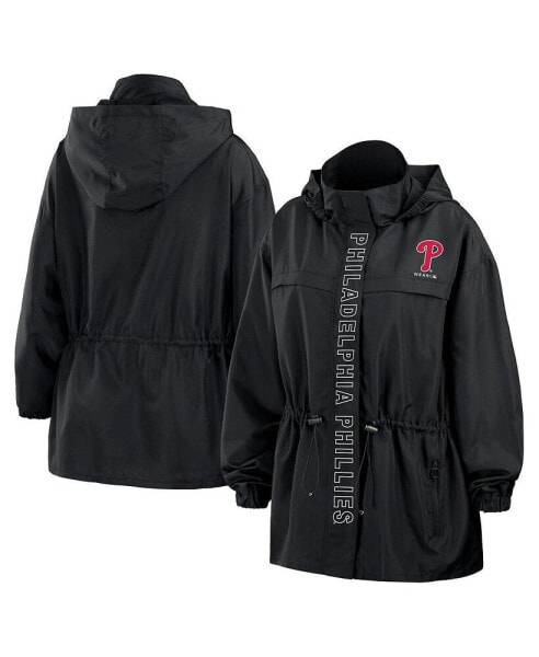 Women's Black Philadelphia Phillies Full-Zip Windbreaker Hoodie Jacket