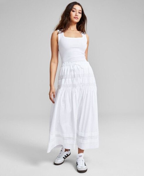 Women's Tie-Waist Lace-Inset Maxi Skirt, Created for Macy's