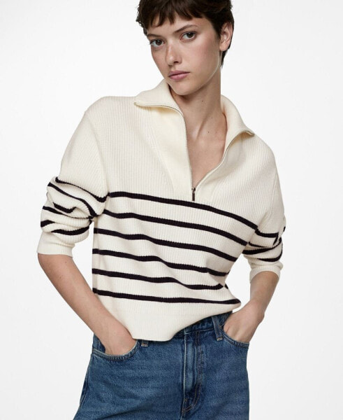 Women's Zipper Striped Sweater