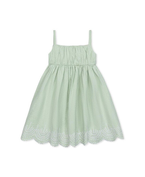 Baby Girls Organic Sleeveless Ruched Party Dress with Embroidered Hem