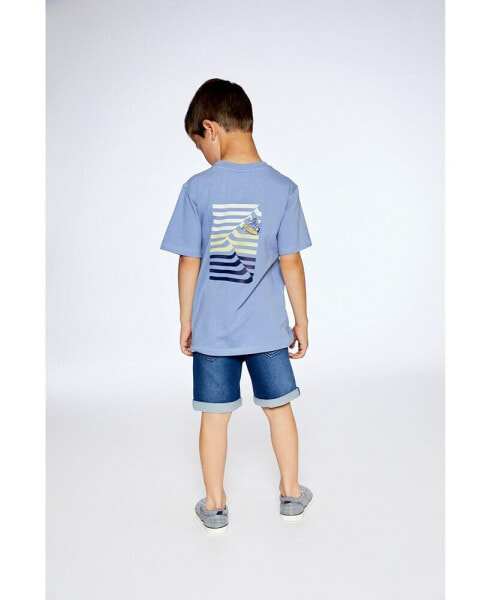 Boy Organic Cotton T-Shirt Blue Printed On Front And Back - Toddler|Child