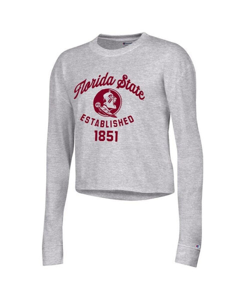 Women's Gray Florida State Seminoles Boyfriend Cropped Long Sleeve T-shirt