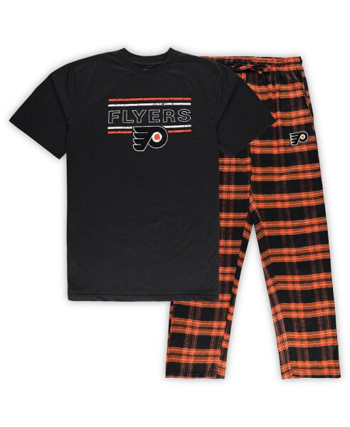 Men's Black, Orange Distressed Philadelphia Flyers Big and Tall T-shirt and Pajama Pants Sleep Set