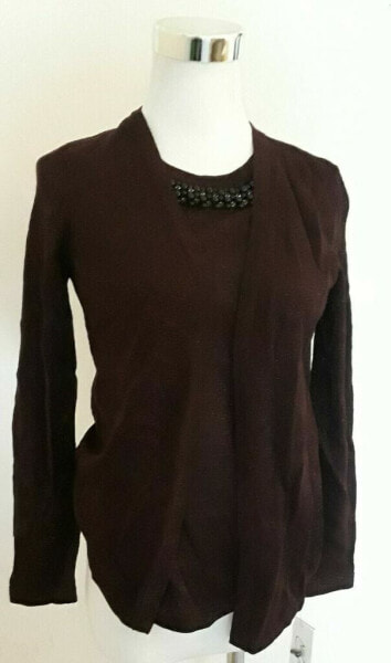 NY Collection Women Long Sleeve Twinset Sweater Embellished Burgundy Metallic S