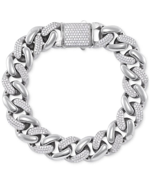 Men's Cubic Zirconia Pavé Curb Link Chain Bracelet in Sterling Silver