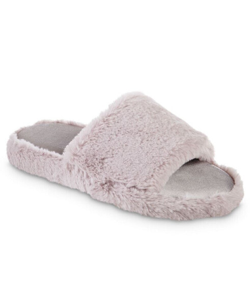 Women's Memory Foam Faux Fur and Satin Tabby Slide Slippers