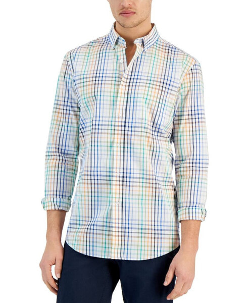 Men's Bright Plaid Poplin Long Sleeve Button-Down Shirt, Created for Macy's