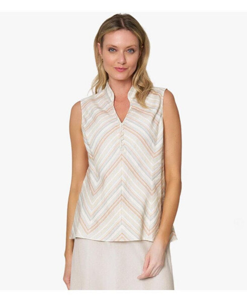 Women's Linen Sleeveless Striped In Line Top