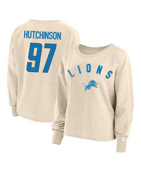 Women's Aidan Hutchinson Oatmeal Detroit Lions Plus Size Name Number Crew Pullover Sweatshirt