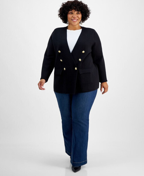 Plus Size Double-Breasted Jersey Blazer, Created for Macy's