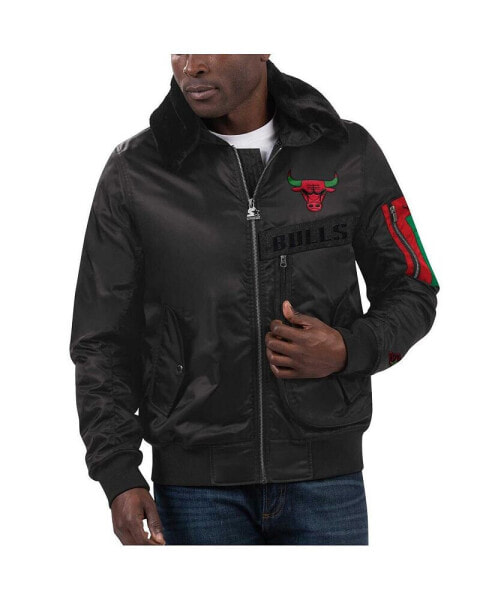 Men's x Ty Mopkins Black Chicago Bulls Black History Month Satin Full-Zip Jacket