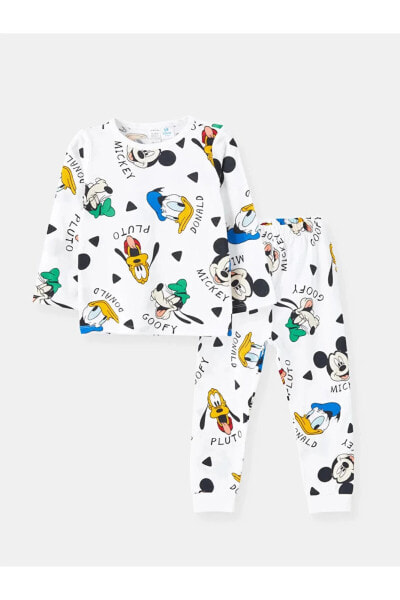 LCW baby Bisiklet Yaka Uzun Kollu Daffy Duck Baskılı Erkek Bebek Pijama Takımı