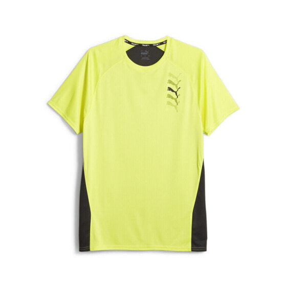 Puma Fit Logo Graphic Crew Neck Short Sleeve T-Shirt Mens Yellow Casual Tops 523