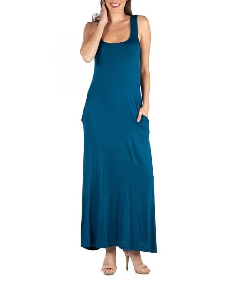 Women's Scoop Neck Sleeveless Maxi Dress with Pockets