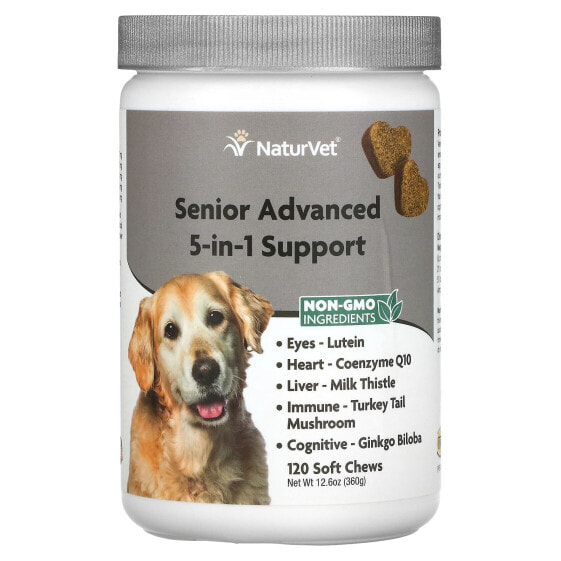 Витамины и добавки NaturVet Senior Advanced 5-in-1 Support + Гриб хвоста, для собак, 120 мягких жевательных конфет, 360 г