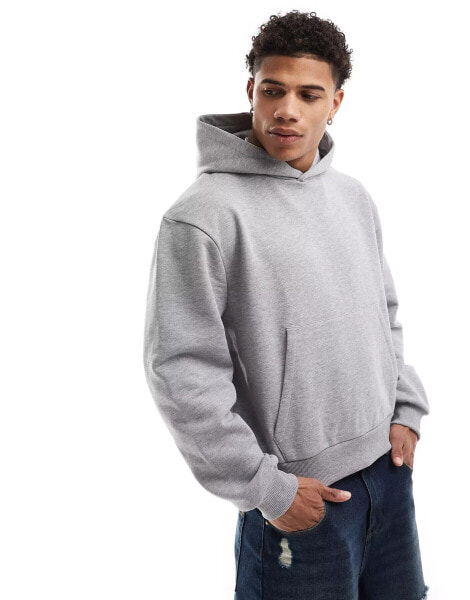 ASOS DESIGN heavyweight boxy oversized hoodie 400gsm in grey marl