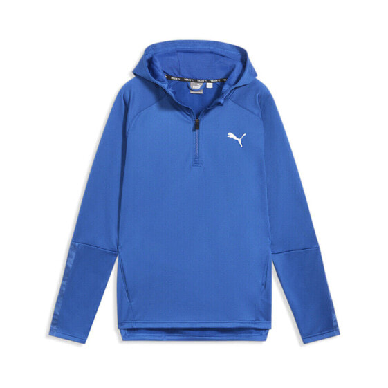 Puma Train Off Season Pwrfleece Logo Pullover Hoodie Mens Blue Casual Outerwear