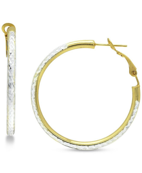 Medium Two-Tone Textured Hoop Earrings in Sterling Silver & 18k Gold-Plate, 1-1/2", Created for Macy's