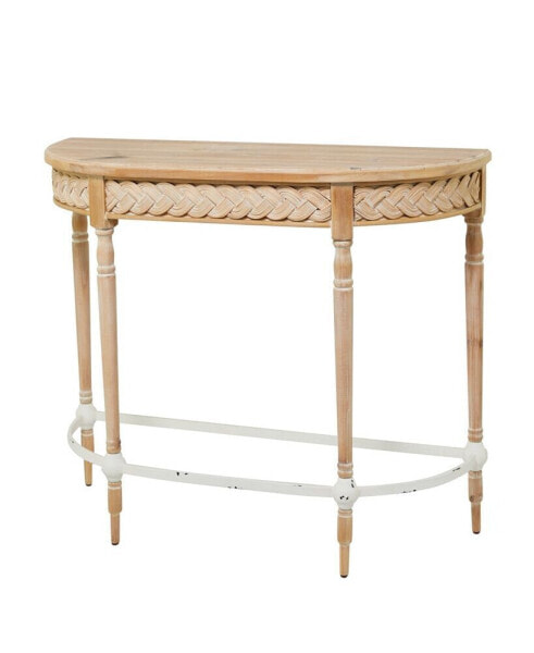 Wood Intricately Carved Floral Console Table with Woven Detail, 44" x 16" x 31"