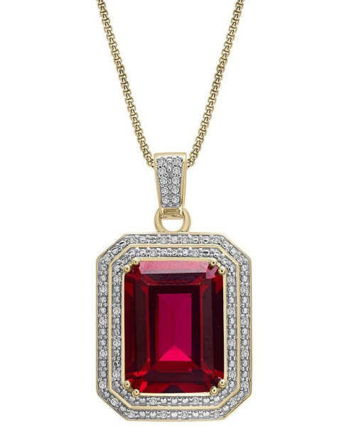 Lab Grown Ruby (16-5/8 ct. t.w.) & Diamond (1/4 ct. t.w.) Rectangular Pendant Necklace in 14k Gold-Plated Sterling Silver, 22"