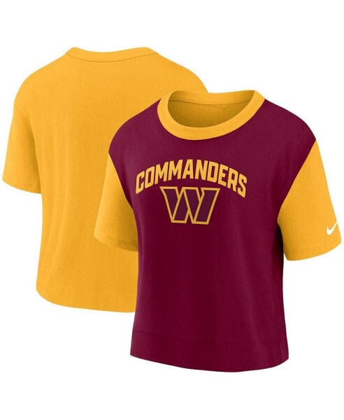 Women's Gold, Burgundy Washington Commanders High Hip Fashion T-shirt