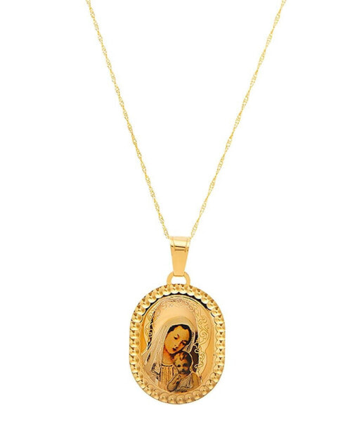 Italian Gold polished Mary and Baby Jesus Medallion on 18" Chain in 14K Yellow Gold