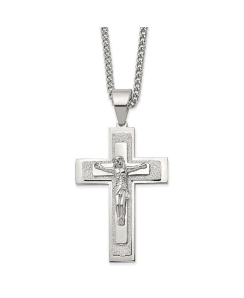 Chisel polished Laser-cut Crucifix Pendant on a Curb Chain Necklace