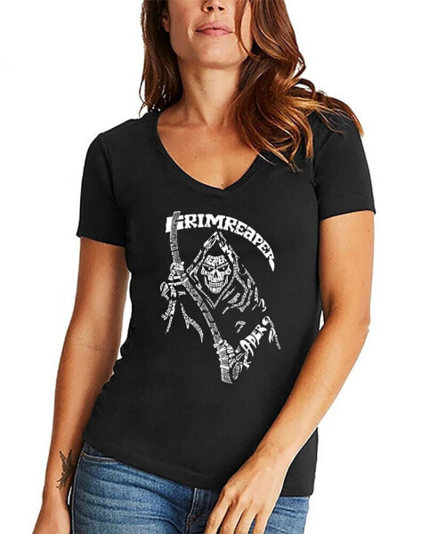 Women's Grim Reaper Word Art V-neck T-shirt