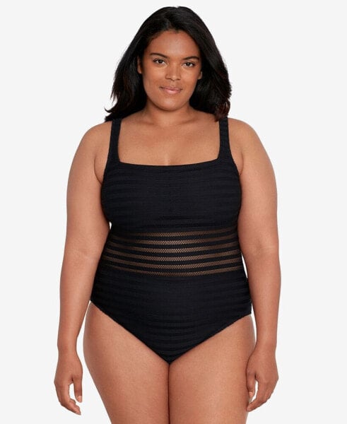 Plus Size Illusion-Stripes One-Piece Swimsuit