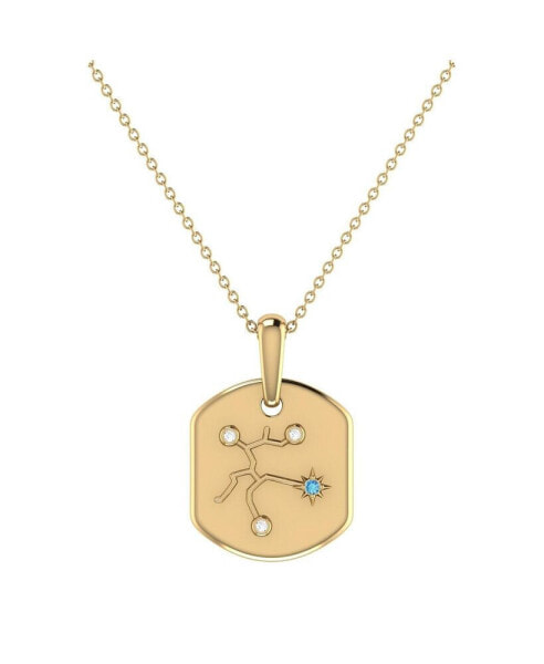 Sagittarius Archer Design 14K Yellow Gold Blue Topaz Stone Diamond Tag Pendant Necklace