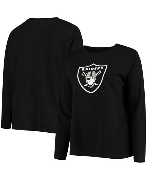 Women's Plus Size Black Las Vegas Raiders Primary Logo Long Sleeve T-shirt
