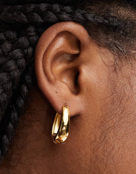 ASOS DESIGN waterproof stainless steel hoop earrings with oval design in gold tone