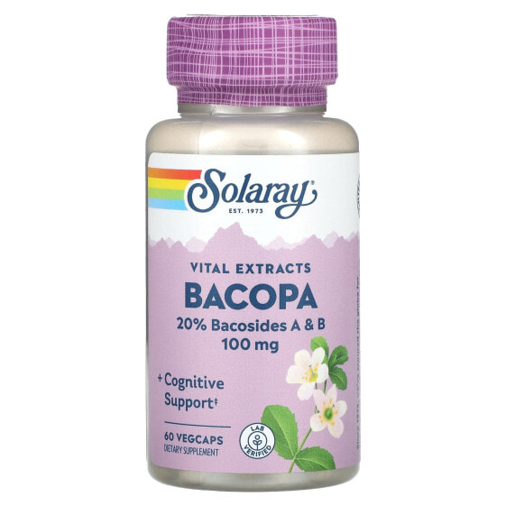 БАД Здоровье SOLARAY Vital Extracts, Bacopa 100 мг 60 VegCaps