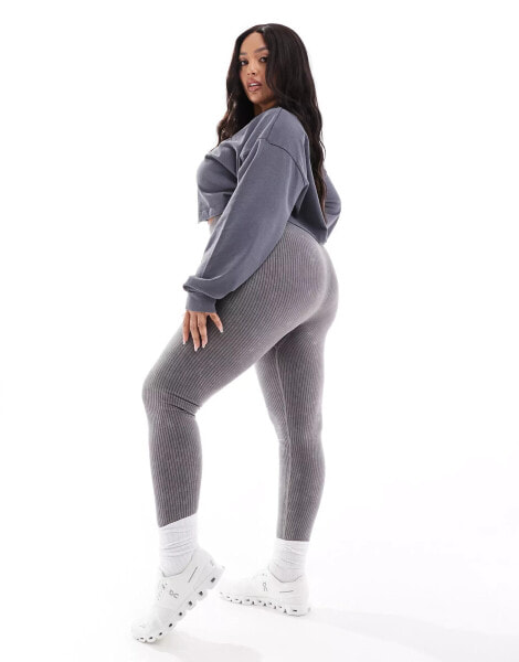 ASOS 4505 Curve Icon seamless rib gym legging in washed grey