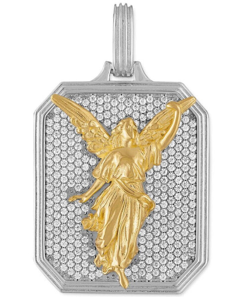 Esquire Men's Jewelry cubic Zirconia Angel Amulet Pendant in Sterling Silver and 14k Gold-Plated Silver, Created for Macy's