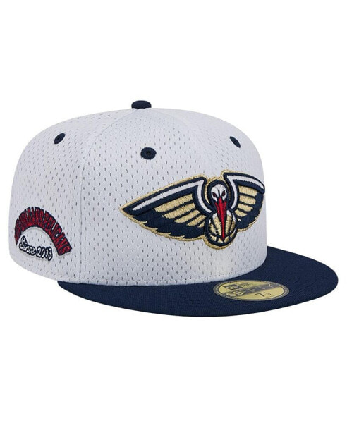 Men's White, Navy New Orleans Pelicans Throwback 2Tone 59FIFTY Fitted Hat