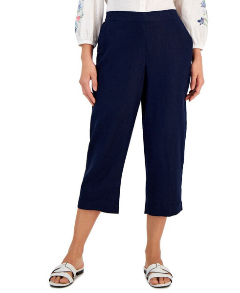 Petite 100% Linen Pull-On Cropped Pants, Created for Macy's