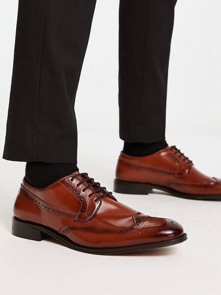 ASOS DESIGN lace up brogue shoes in polished tan leather