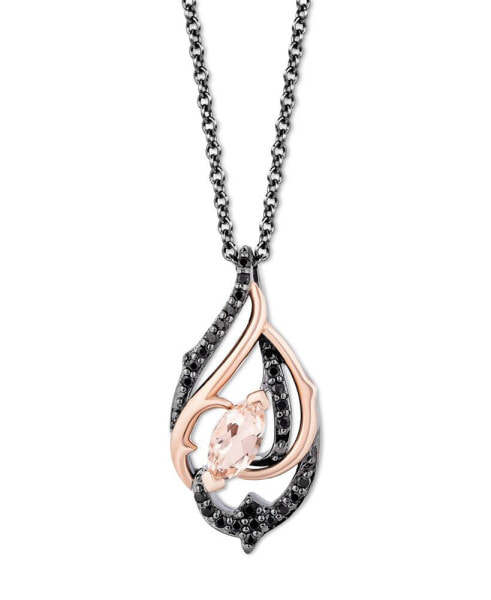Morganite (1/4 ct. t.w.) & Black Diamond (1/5 ct. t.w.) Maleficent Pendant Necklace in Black Rhodium-Plated Sterling Silver & 14k Rose Gold, 16" + 2" extender