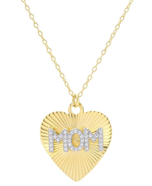 Lab Grown White Sapphire Mom Heart 18" Pendant Necklace (3/8 ct. t.w.) in 14k Gold-Plated Sterling Silver