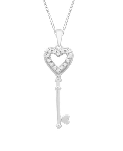 Macy's diamond Heart Key Pendant Necklace (1/10 ct. t.w.) In Sterling Silver