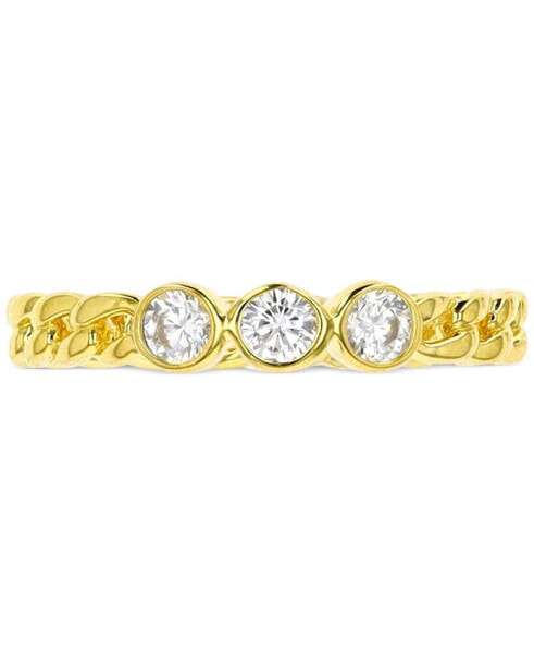 Cubic Zirconia Trio Link Ring in Sterling Silver or 14k Gold Over Sterling Silver