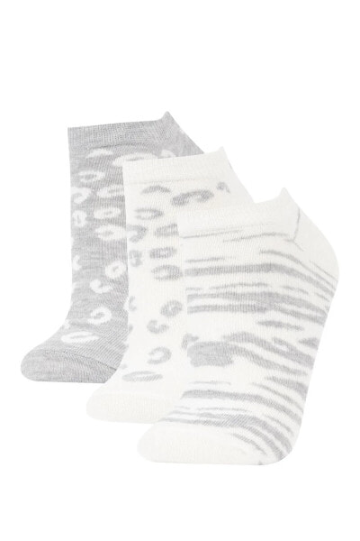 Kadın Leopar Desenli 3'lü Pamuklu Patik Çorap Z8625azns