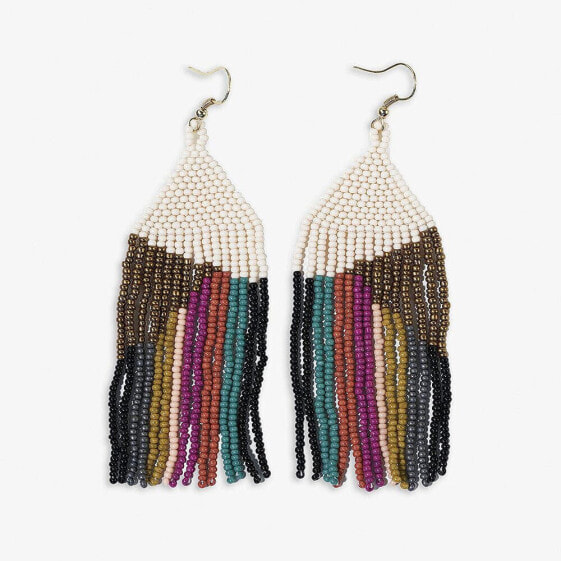 Elise angle with stripes beaded fringe earrings muted rainbow