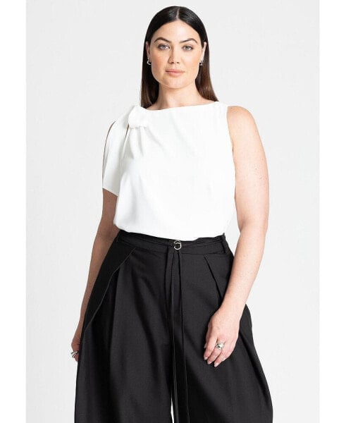 Plus Size Shoulder Tie Boat Neck Top