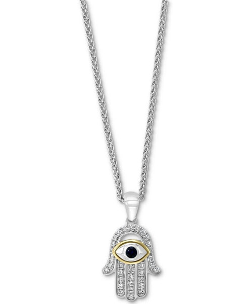 EFFY® Sapphire (1/10 ct. t.w.) & Diamond (1/5 ct. t.w.) Hamsa Hand 18" Pendant Necklace in Sterling Silver & 18k Gold-Plate