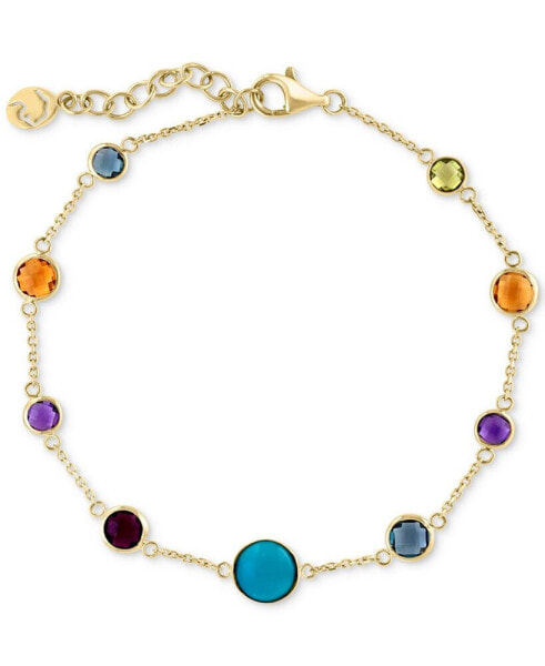 EFFY® Multi-Gemstone (3-1/3 ct. t.w.) & Turquoise Bezel Set Link Bracelet in 14k Gold